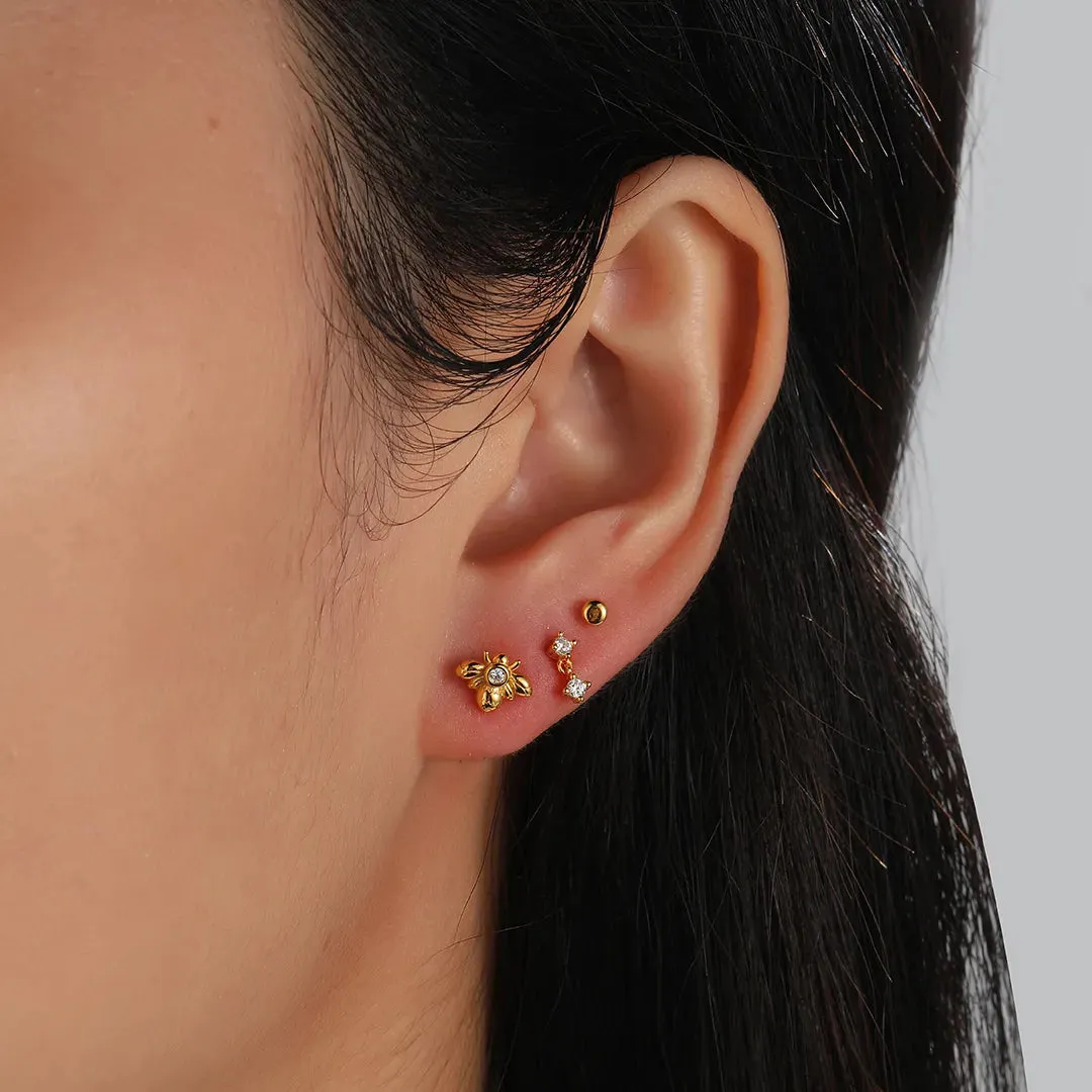 Petit CZ Bee Flat Back Stud Earring (18G)