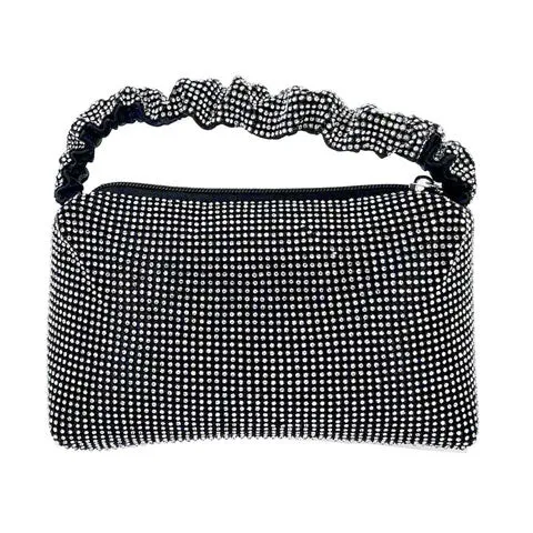 Pleated Handle Detailed Bling Rectangle Evening Tote Bag