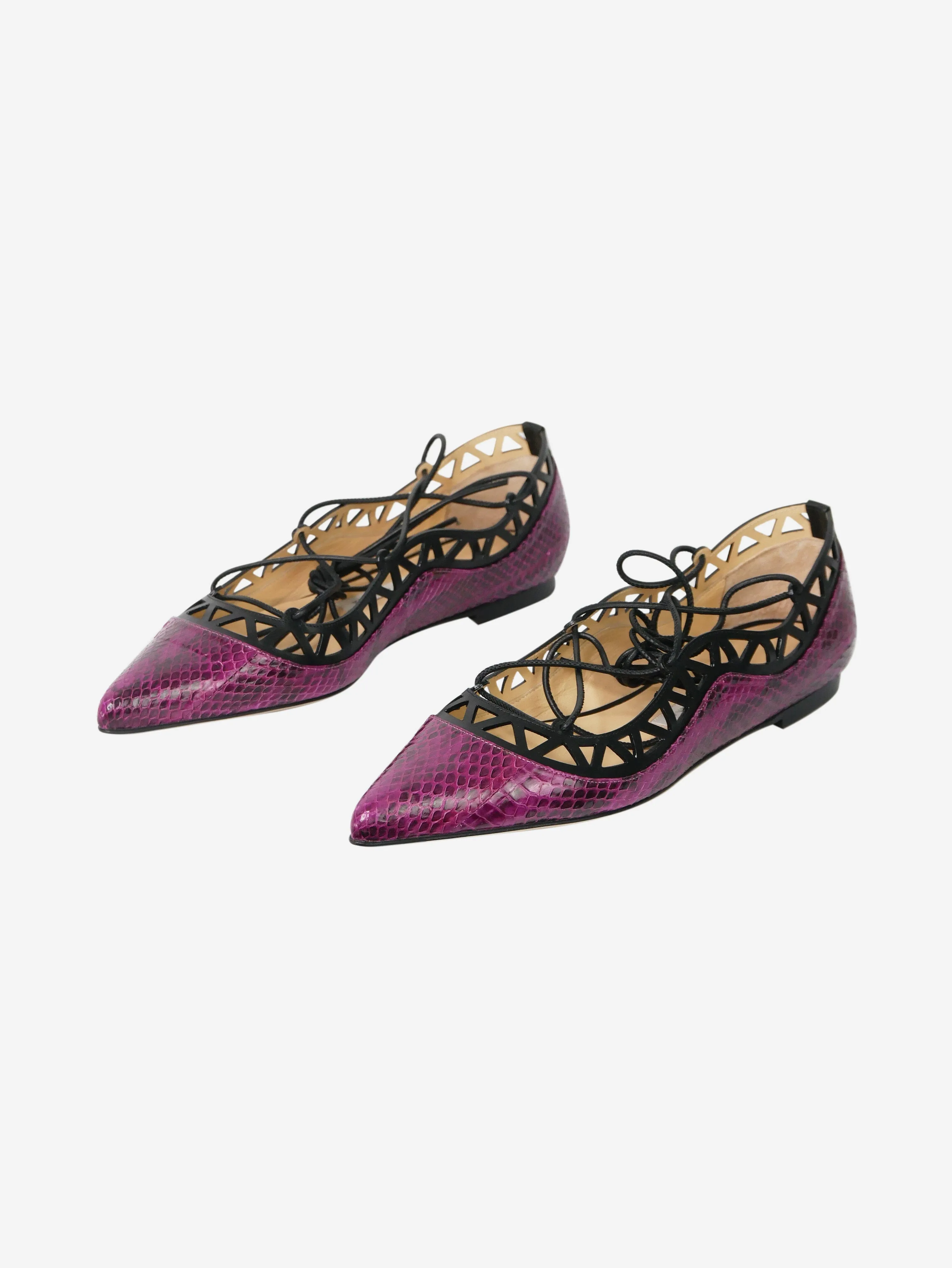 Purple snakeskin flats - size EU 37