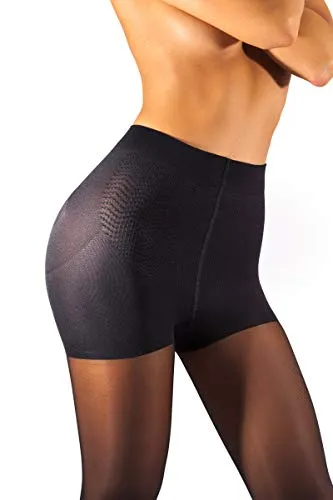 sofsy High Waisted Slimming Tights For Women - Shaping Semi Sheer Pantyhose | 30 Den [Made in Italy] Black 3 - Medium