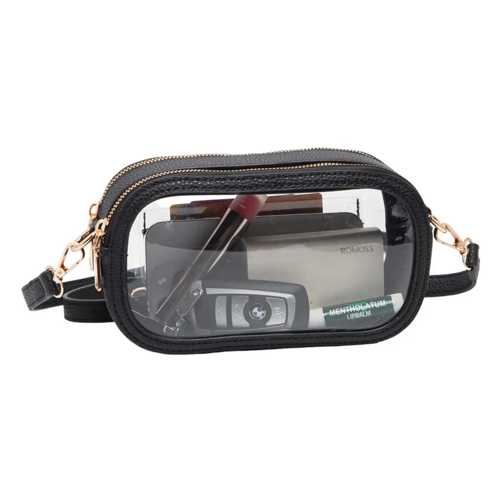 Solid Faux Leather Transparent Rectangle Crossbody Bag