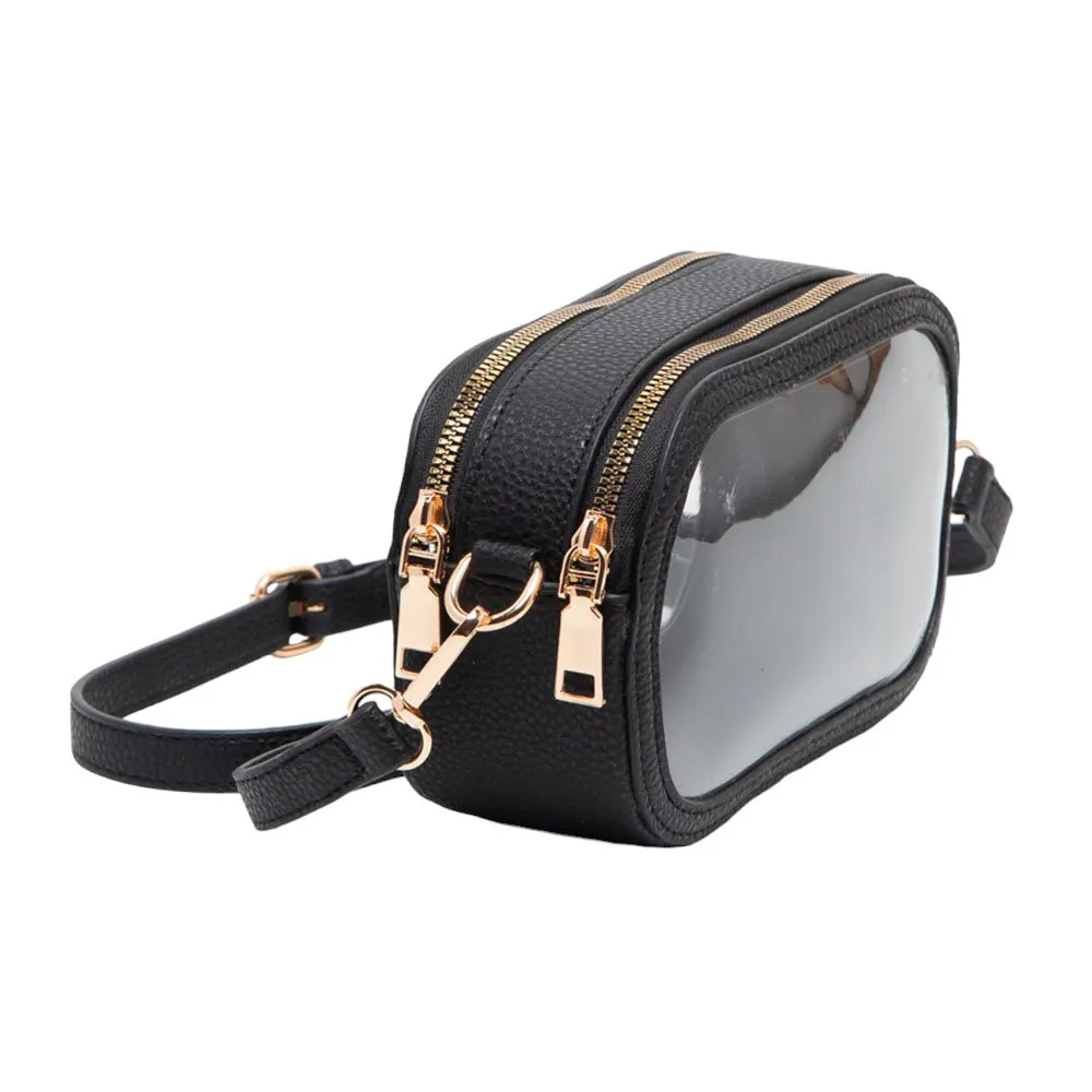 Solid Faux Leather Transparent Rectangle Crossbody Bag