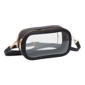 Solid Faux Leather Transparent Rectangle Crossbody Bag