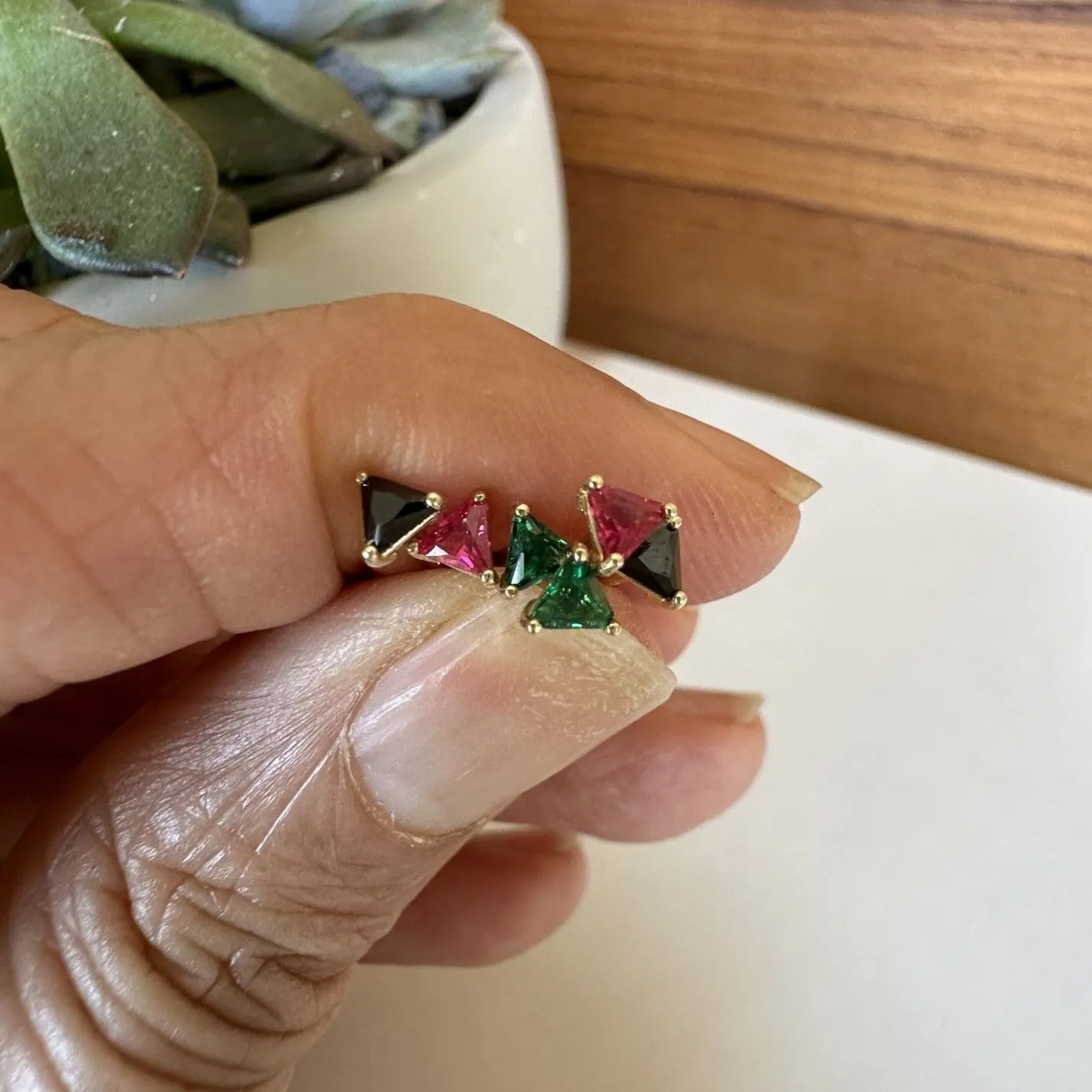 Triangle Cut Emerald Flat Back Stud