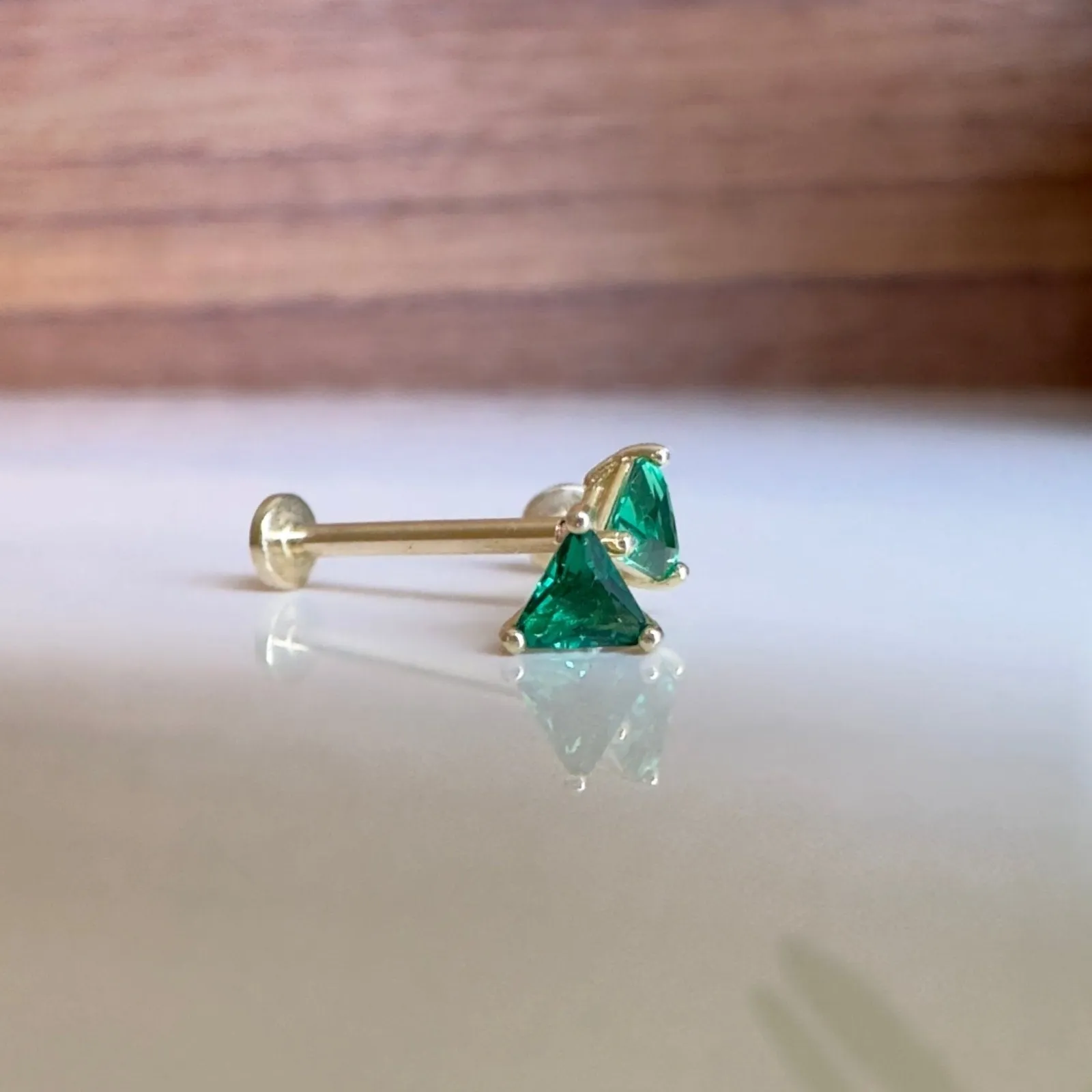 Triangle Cut Emerald Flat Back Stud