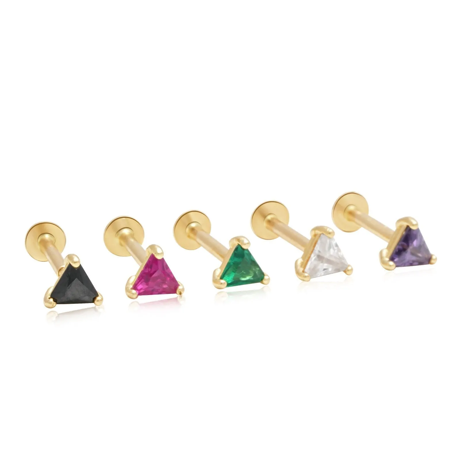 Triangle Cut Emerald Flat Back Stud