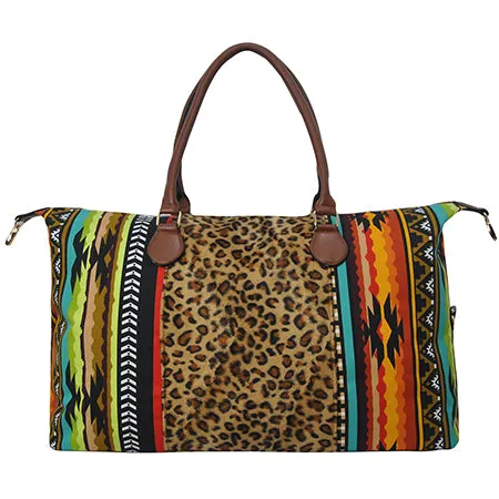 Tribal With Leopard Faux Fur Weekender Bag