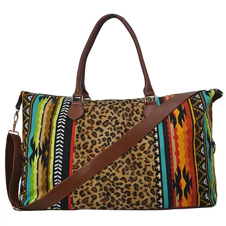 Tribal With Leopard Faux Fur Weekender Bag