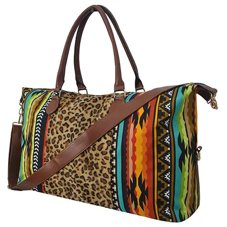 Tribal With Leopard Faux Fur Weekender Bag