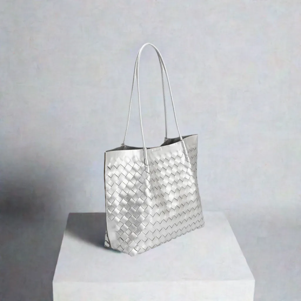 Victoria Silver Medium Recycled Vegan Tote Bag