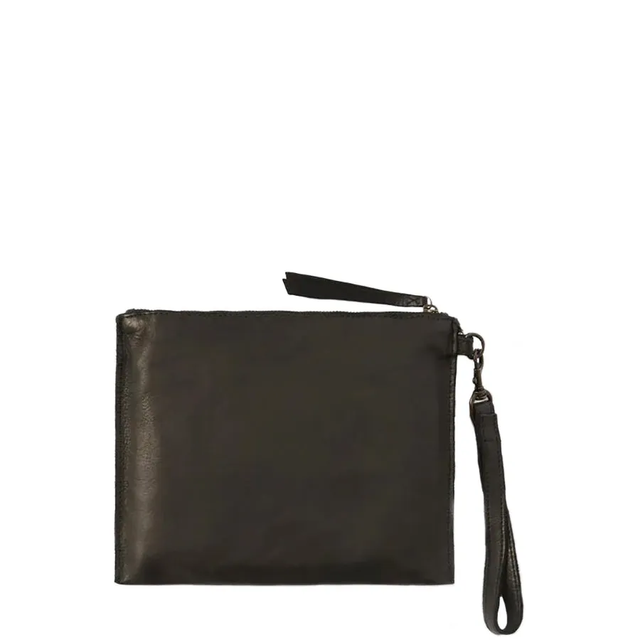 WALLET LARGE FLAT POUCH - BLACK LEATHER