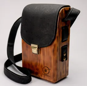 Wooden Handmade Bag with black Cork Leather - Crossbody bag - Eco Friendly Bag