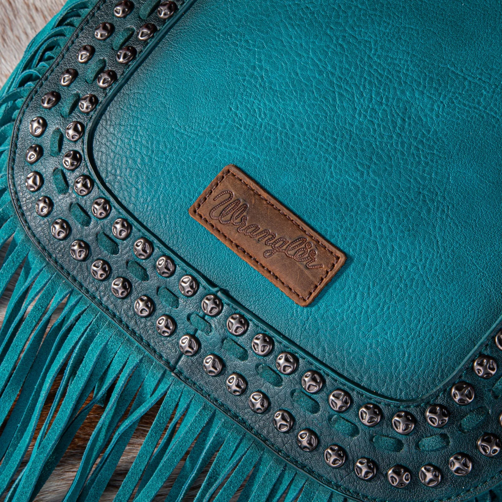 Wrangler Rivets Fringe Concealed Carry Crossbody -Turquoise